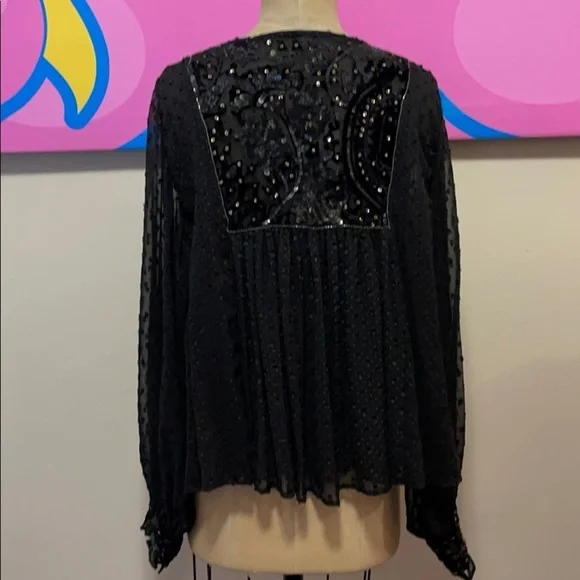 Zara Black Cut Velvet Sequin Baby Doll Top Jacket NWT